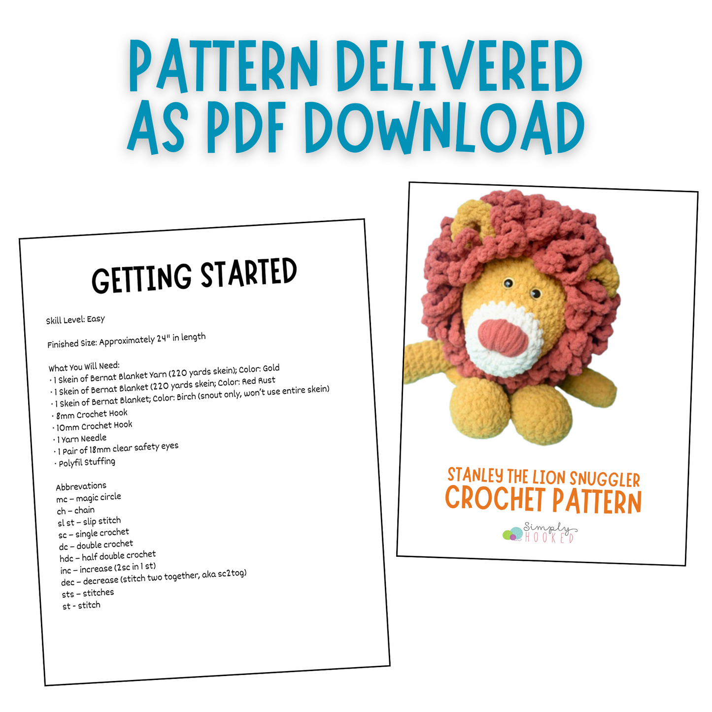 Crochet Lion Pattern Snuggler With Sweater PDF Download