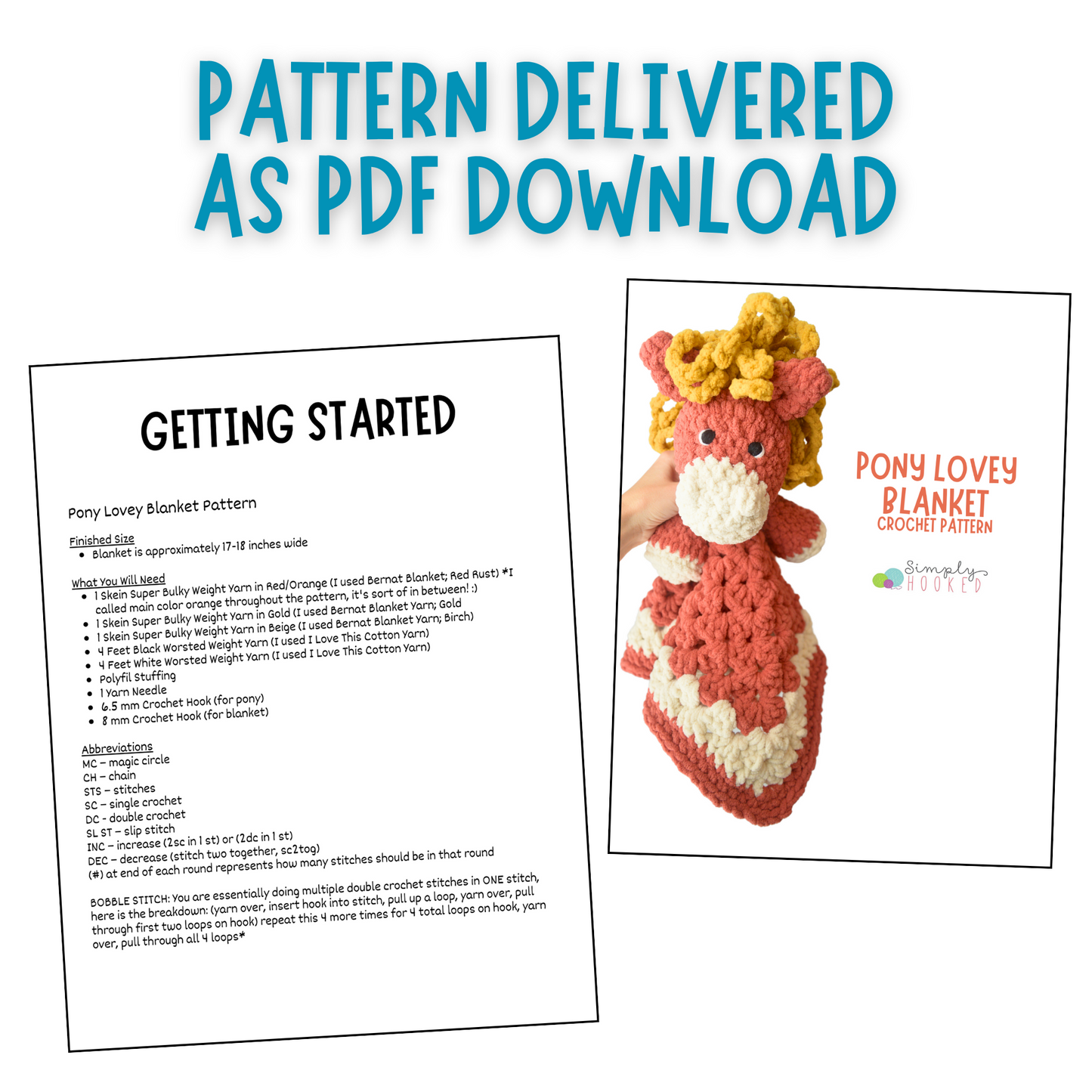 Horse Lovey Baby Blanket Crochet Pattern For Beginners PDF Tutorial