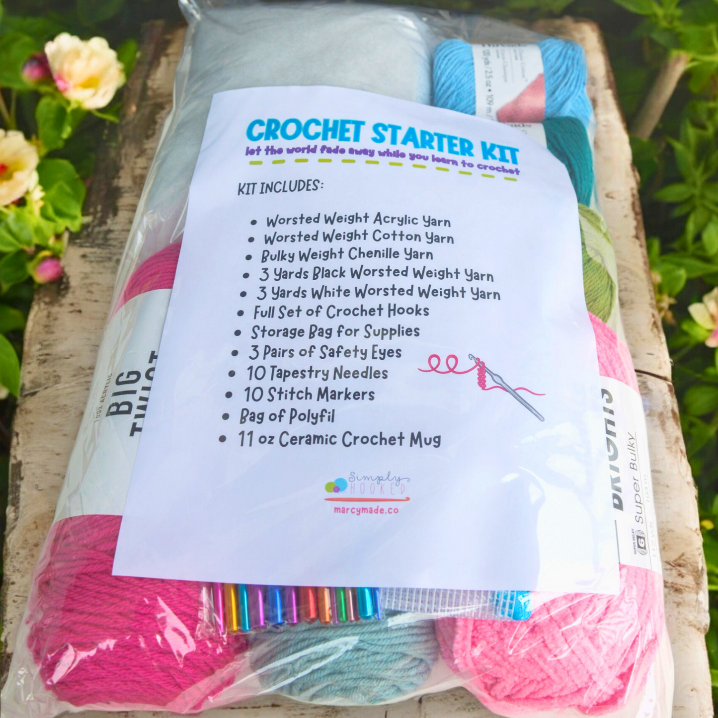 Crochet Starter Kit of Materials: Hooks, Yarn, and Accessories